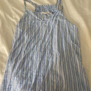 Blue and white stripped loose tank top.